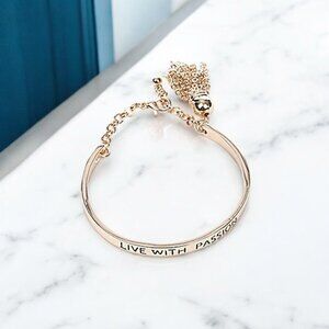 Goldtone Live With Passion Chain Tassell Link Metal Cuff Bracelet